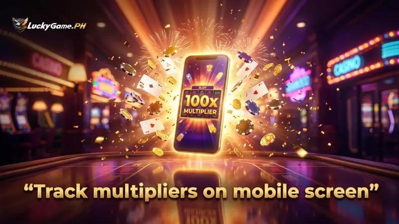 Mobile display showing multiplier progression and golden card symbols